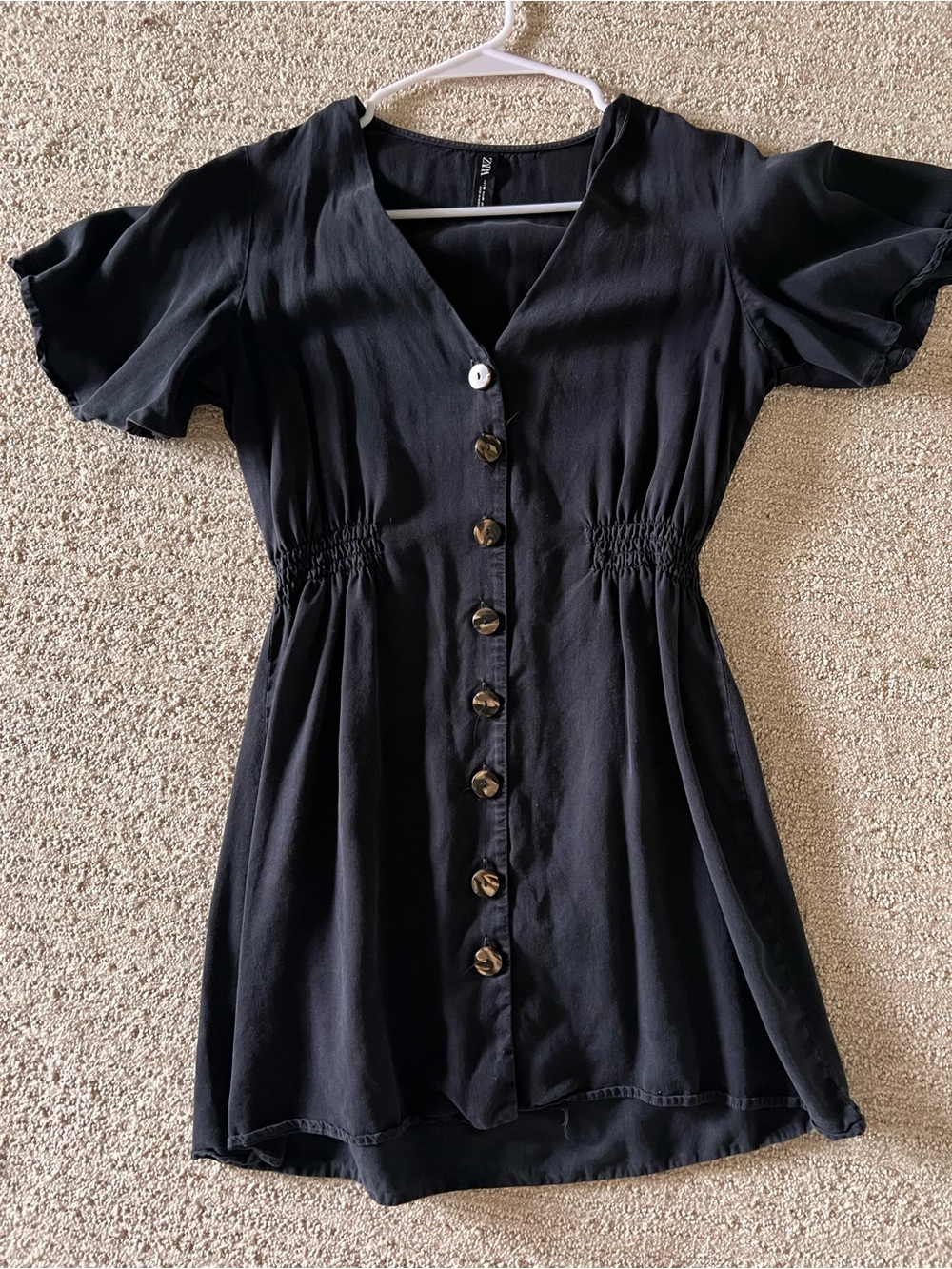 Zara Black Button-Front Mini Dress